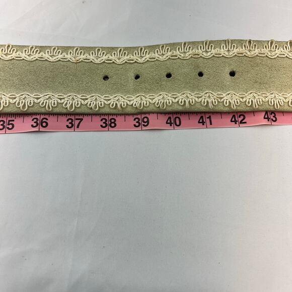 Vintage Anne Klein Leather Suede Classic Belt Sage Green XL Embroider Boho Wide